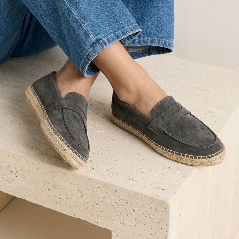 Women's Suede Loafers Espadrille in Dark Gray (Preorder)