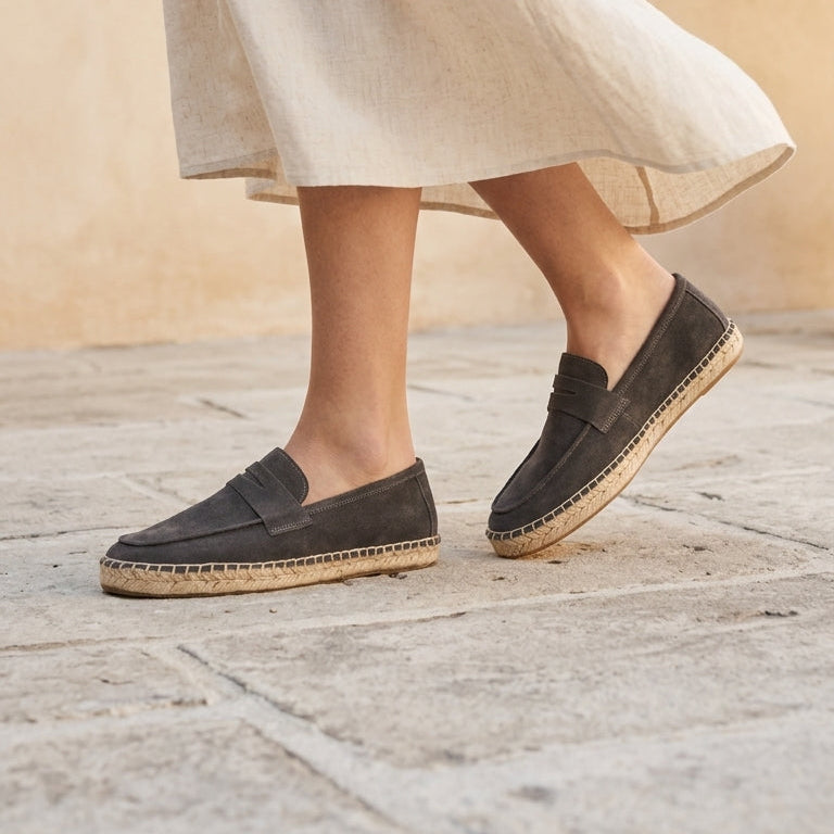 Women's Suede Loafers Espadrille in Dark Gray (Preorder)